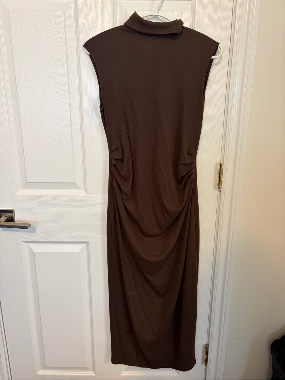 Sleeveless Mock Neck Maternity Midi Dress in Brown